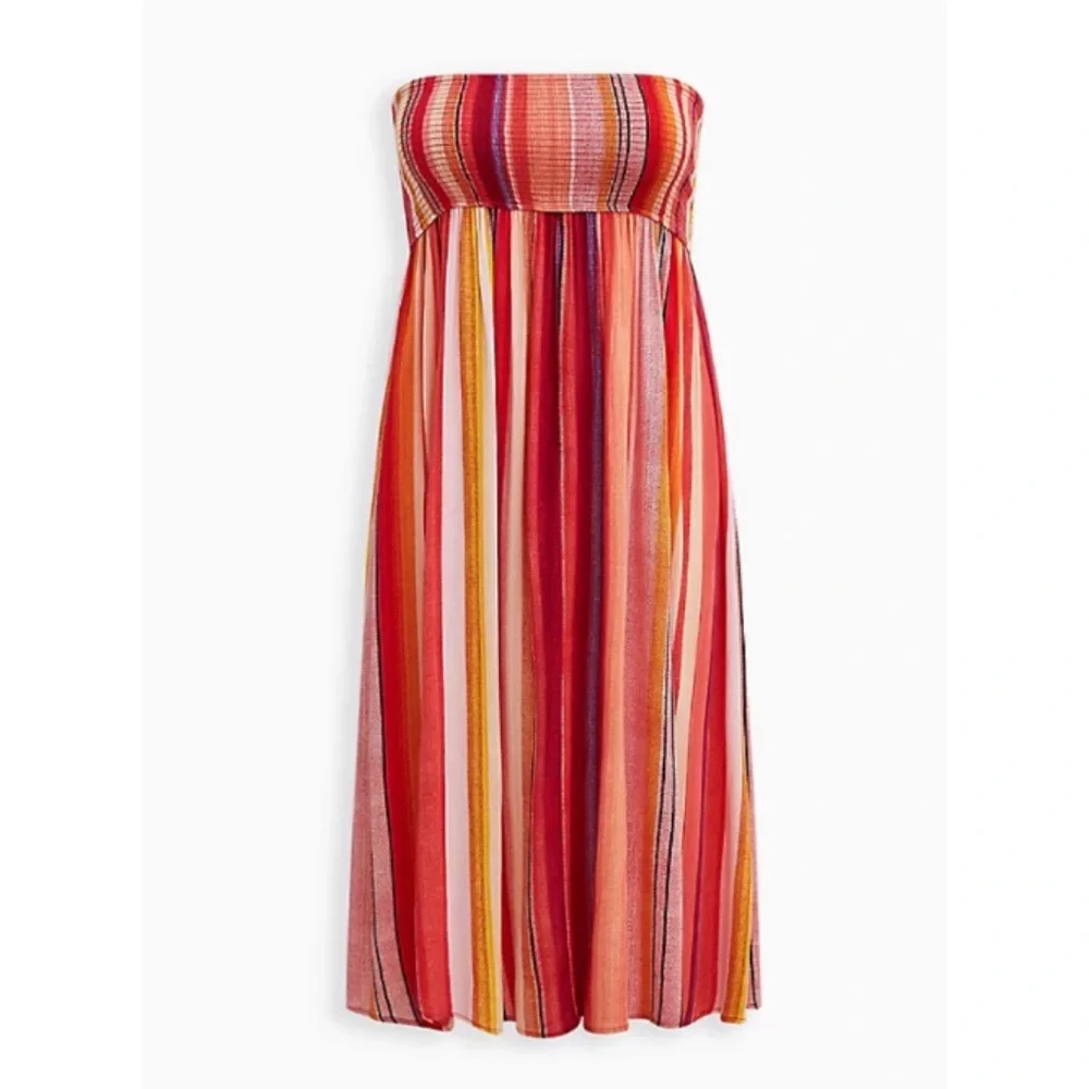 π Striped Midi Gauze Smocked Convertible Dress 1 1X 14 16 NWT Torrid New! - Picture 8 of 9